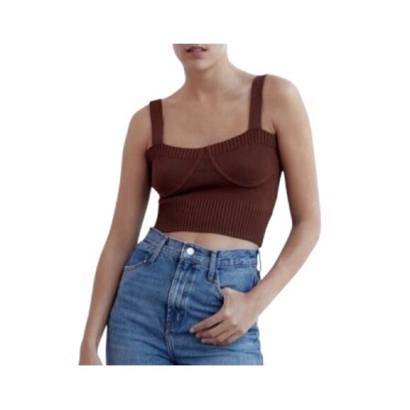 Zara Tops - ZARA Knit Brown Bustier Look Crop Length Tank Top Size Large
